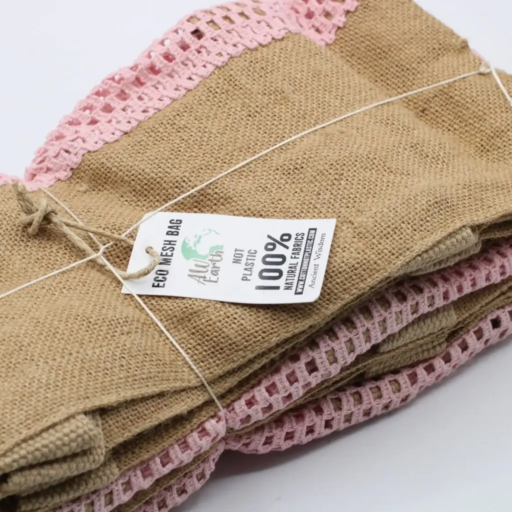 Pure Soft Jute and Cotton Mesh Bag – Rose | www.artisangoods.co.uk 3
