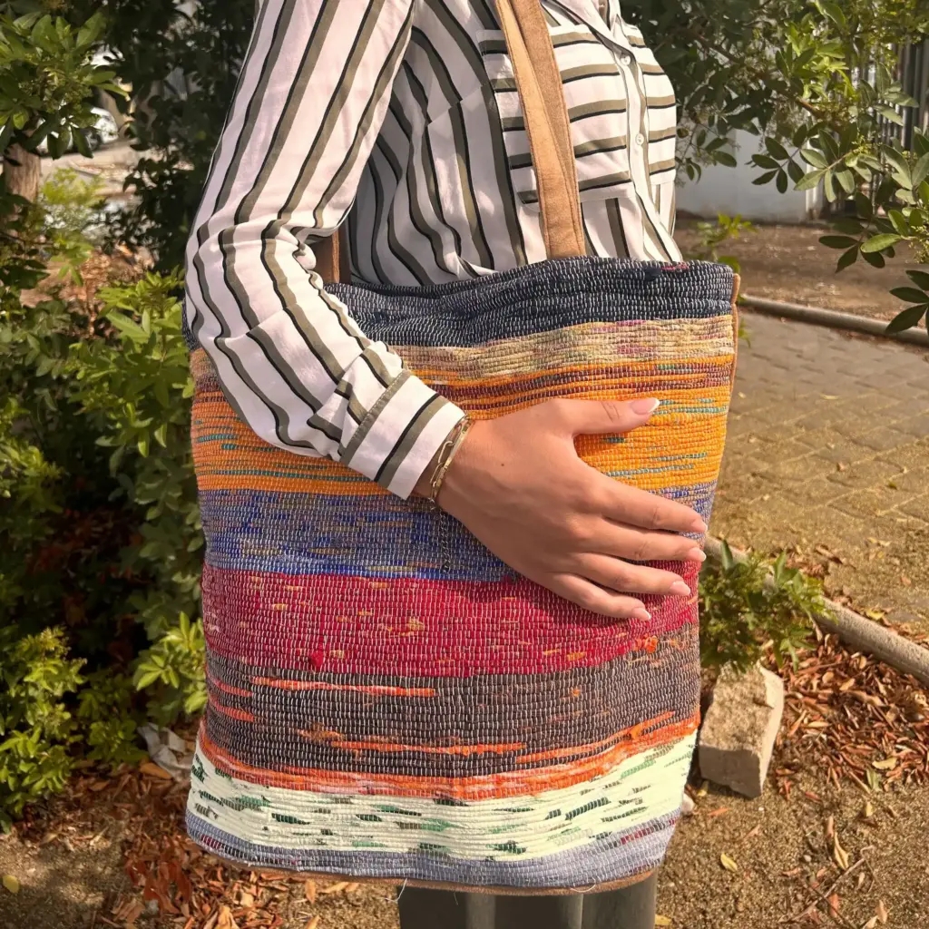 Recycled Big Rug Bag – Shades of Mushrooms | www.artisangoods.co.uk