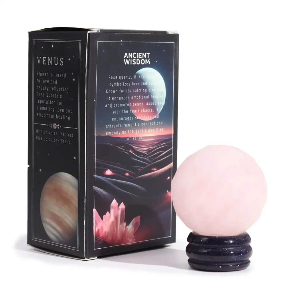 Rose Quartz Planet on a Sola Goldstone Stand (VENUS) | www.artisangoods.co.uk 10
