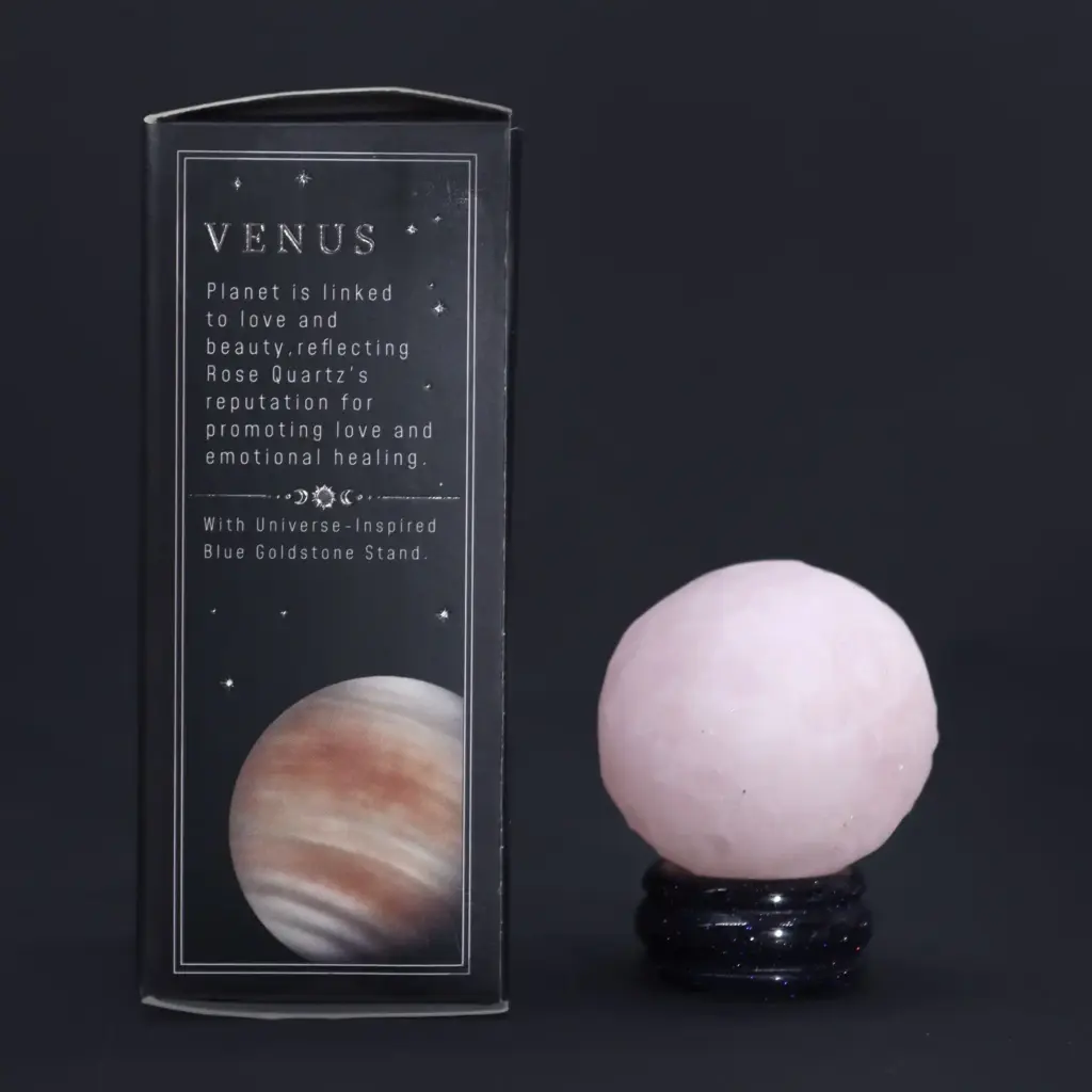 Rose Quartz Planet on a Sola Goldstone Stand (VENUS) | www.artisangoods.co.uk