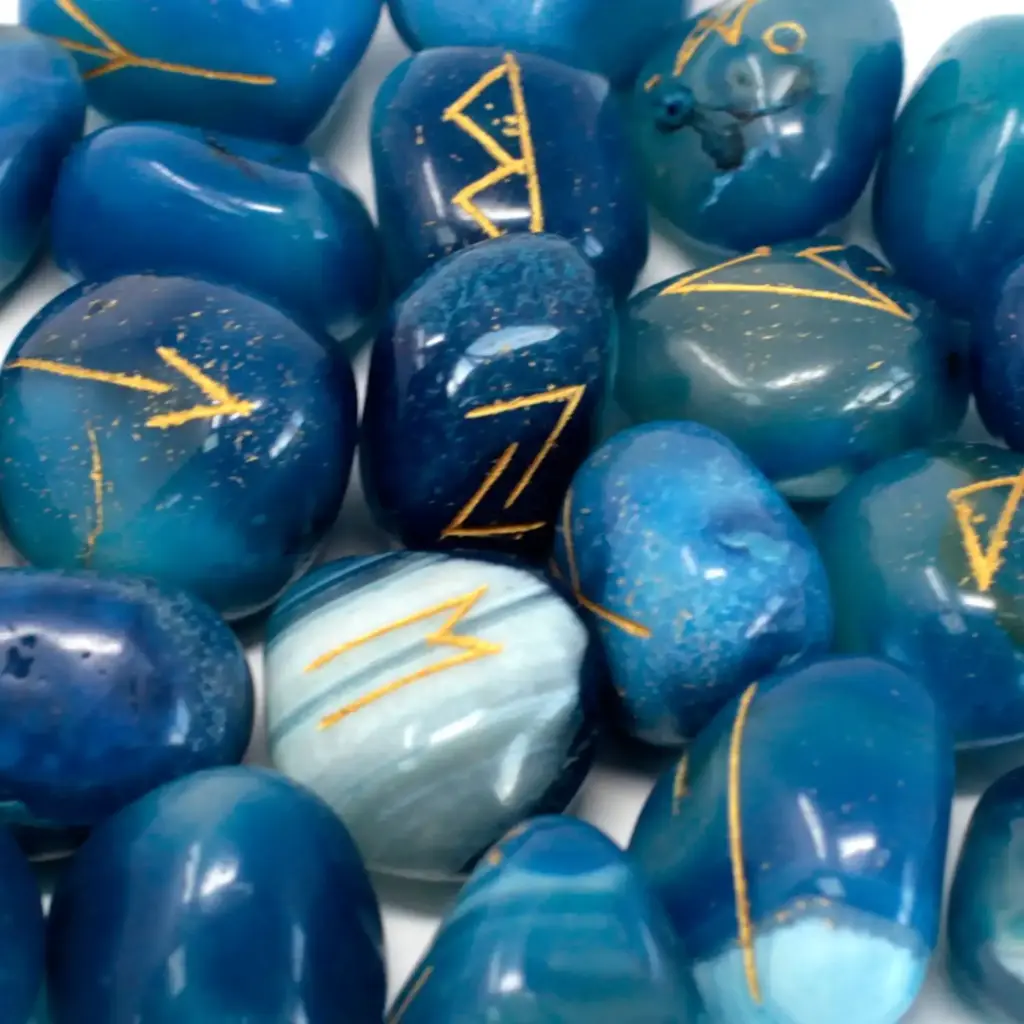 Runes Stone Set in Pouch – Blue Onyx | www.artisangoods.co.uk
