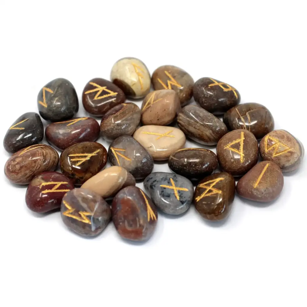 Runes Stone Set in Pouch – Fancy Jasper | www.artisangoods.co.uk