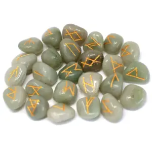 Runes Stone Set in Pouch – Green Aventurine | www.artisangoods.co.uk 2