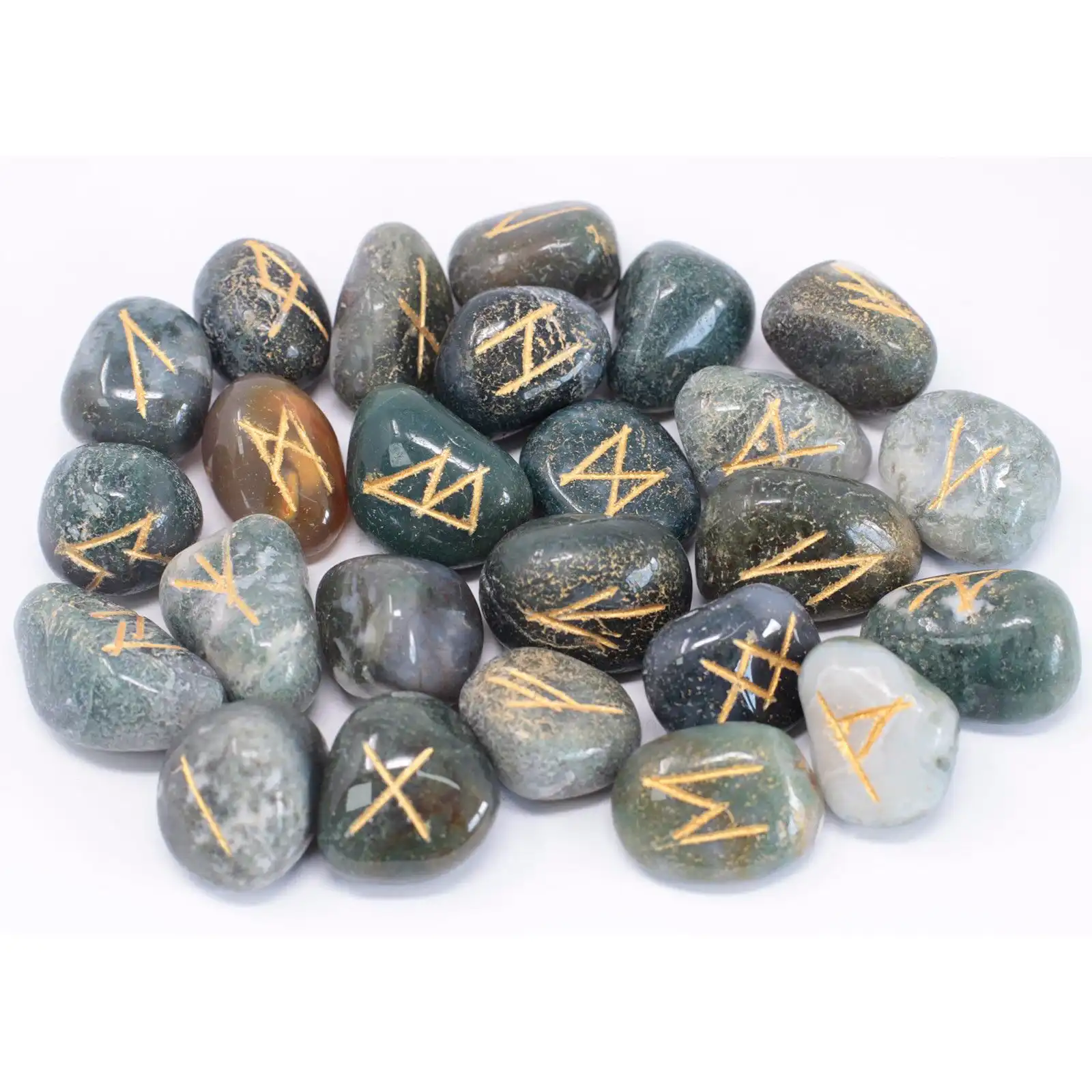 Runes Stone Set in Pouch – Moss Agate | www.artisangoods.co.uk 3 Runes Stone Set in Pouch – Moss Agate | www.artisangoods.co.uk 2