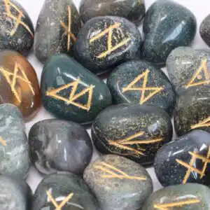 Runes Stone Set in Pouch – Moss Agate | www.artisangoods.co.uk 1