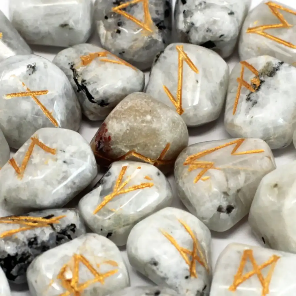 Runes Stone Set in Pouch – Rainbow Moonstone | www.artisangoods.co.uk 3 Runes Stone Set in Pouch – Rainbow Moonstone | www.artisangoods.co.uk 3