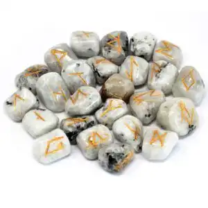 Runes Stone Set in Pouch – Rainbow Moonstone | www.artisangoods.co.uk 1