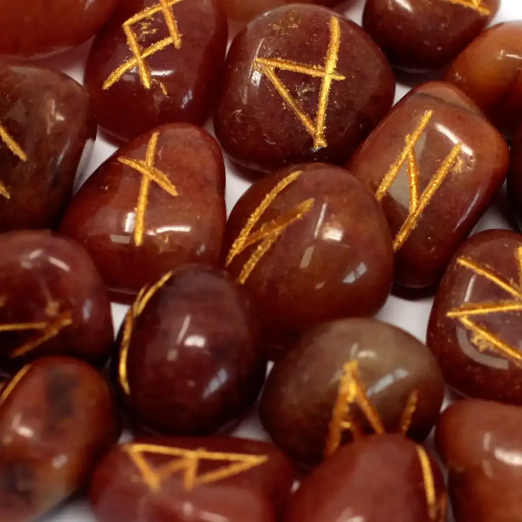 Runes Stone Set in Pouch- Red Aventurine | www.artisangoods.co.uk