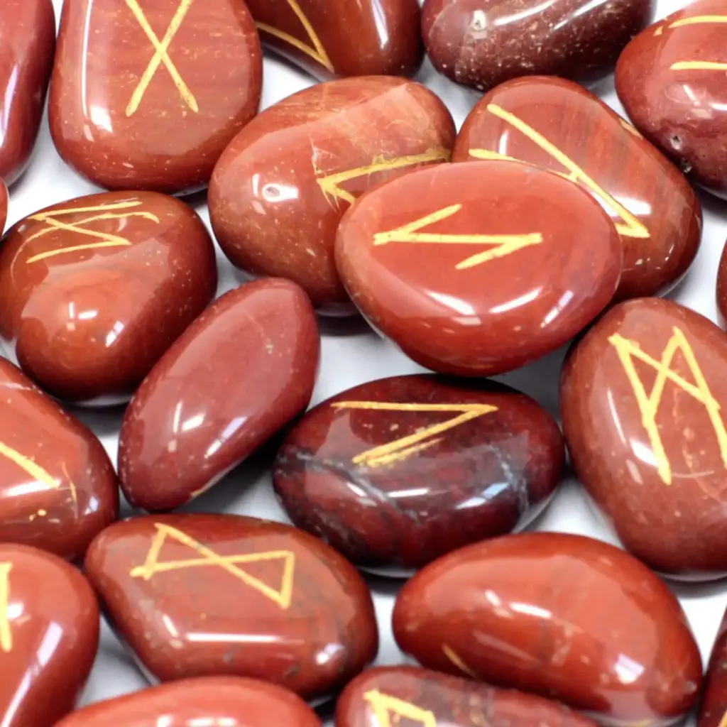 Runes Stone Set in Pouch – Red Jasper | www.artisangoods.co.uk