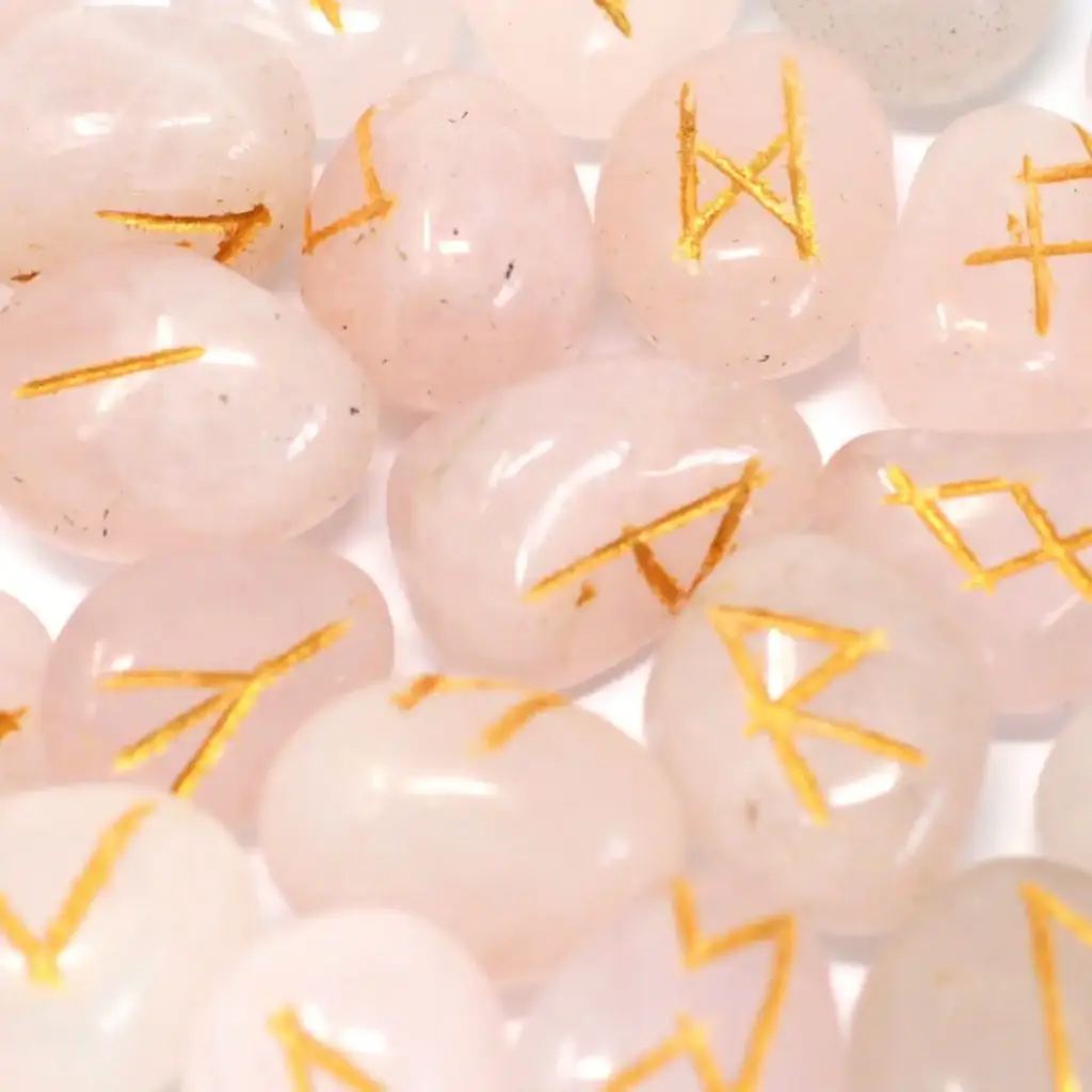 Runes Stone Set in Pouch  – Rose Quartz | www.artisangoods.co.uk