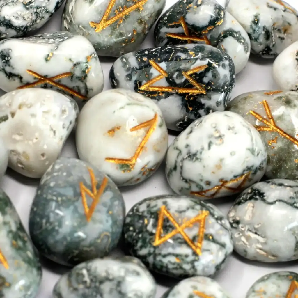 Runes Stone Set in Pouch – Tree Agate | www.artisangoods.co.uk