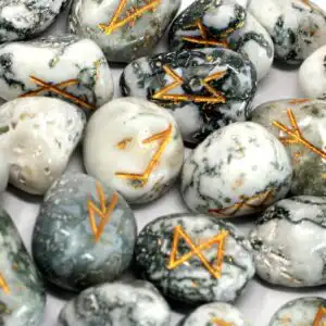 Runes Stone Set in Pouch – Tree Agate | www.artisangoods.co.uk 1