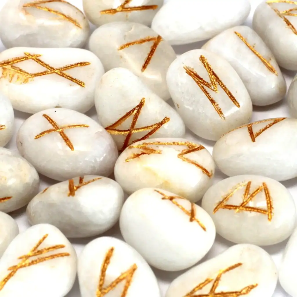 Runes Stone Set in Pouch – White Agate | www.artisangoods.co.uk