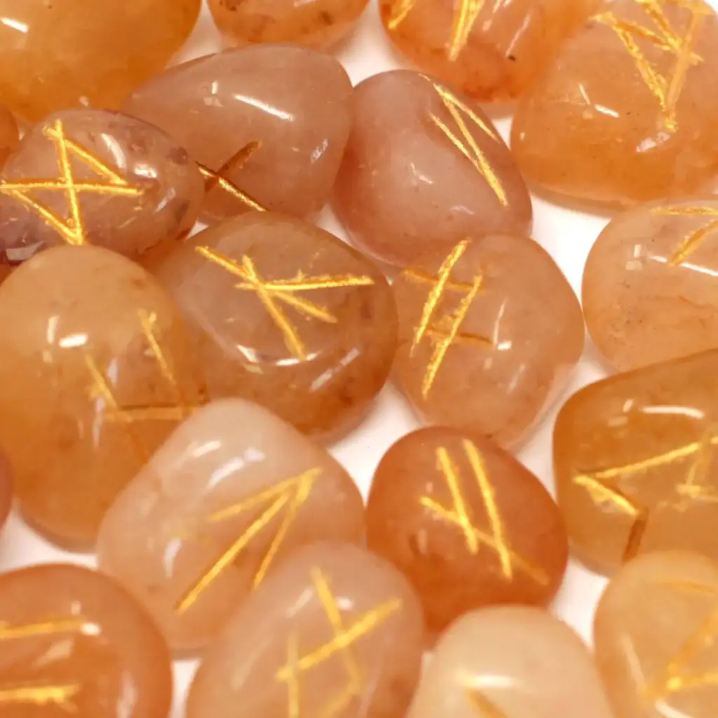Runes Stone Set in Pouch- Yellow Aventurine | www.artisangoods.co.uk