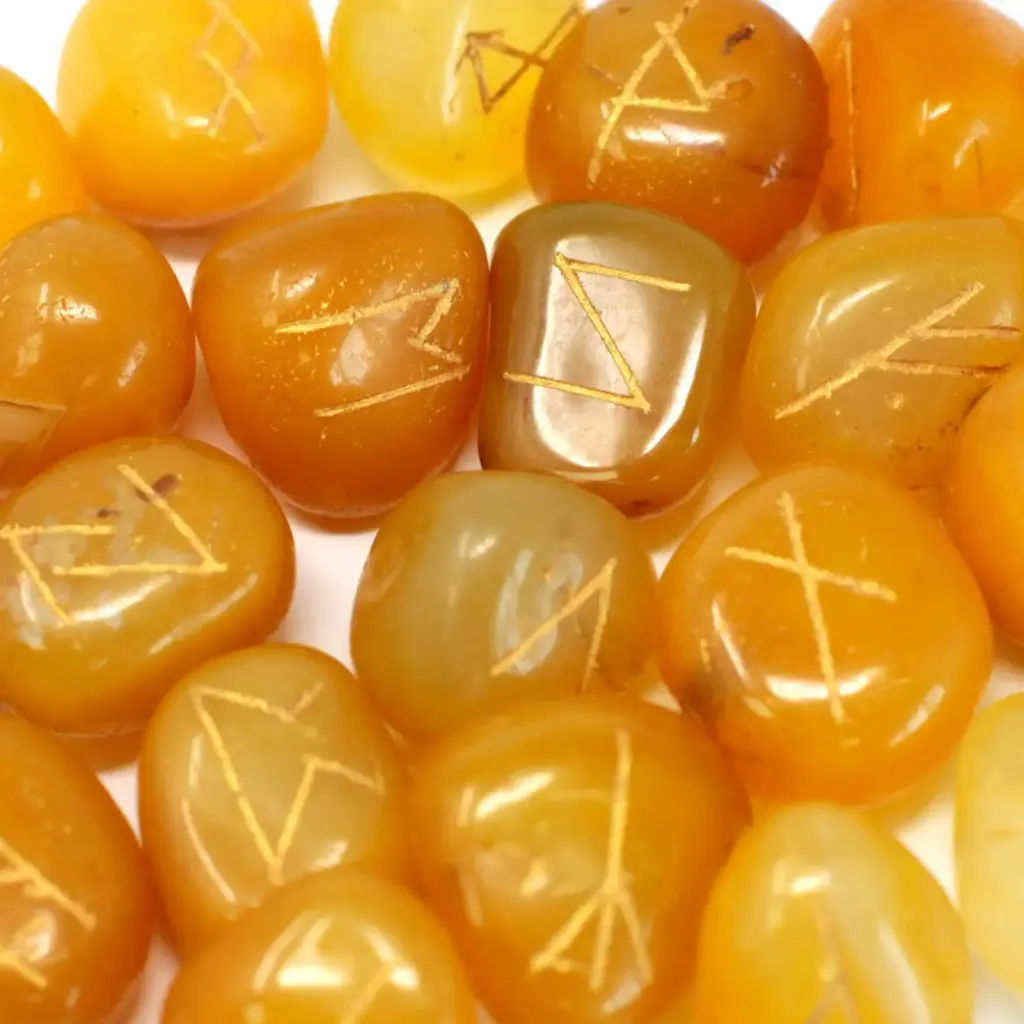 Runes Stone Set in Pouch- Yellow Onyx | www.artisangoods.co.uk