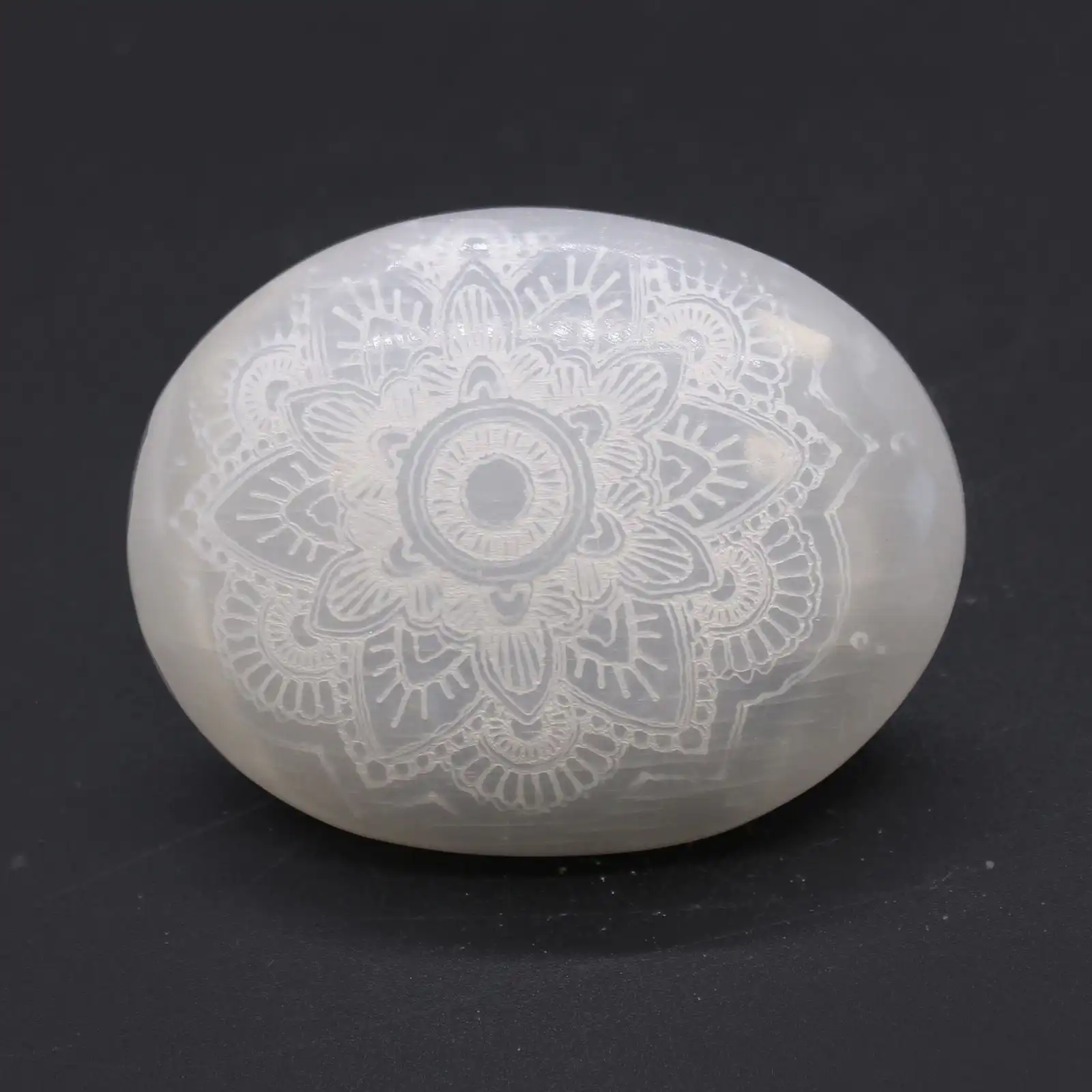 Selenite Palm Stone – Mandala Engraved | www.artisangoods.co.uk 3 Selenite Palm Stone – Mandala Engraved | www.artisangoods.co.uk 2