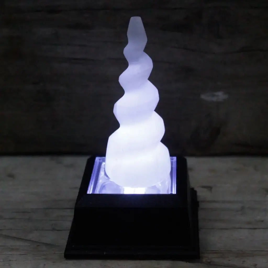 Selenite Spiral Unicorn Horn Tower – 10 cm | www.artisangoods.co.uk 3