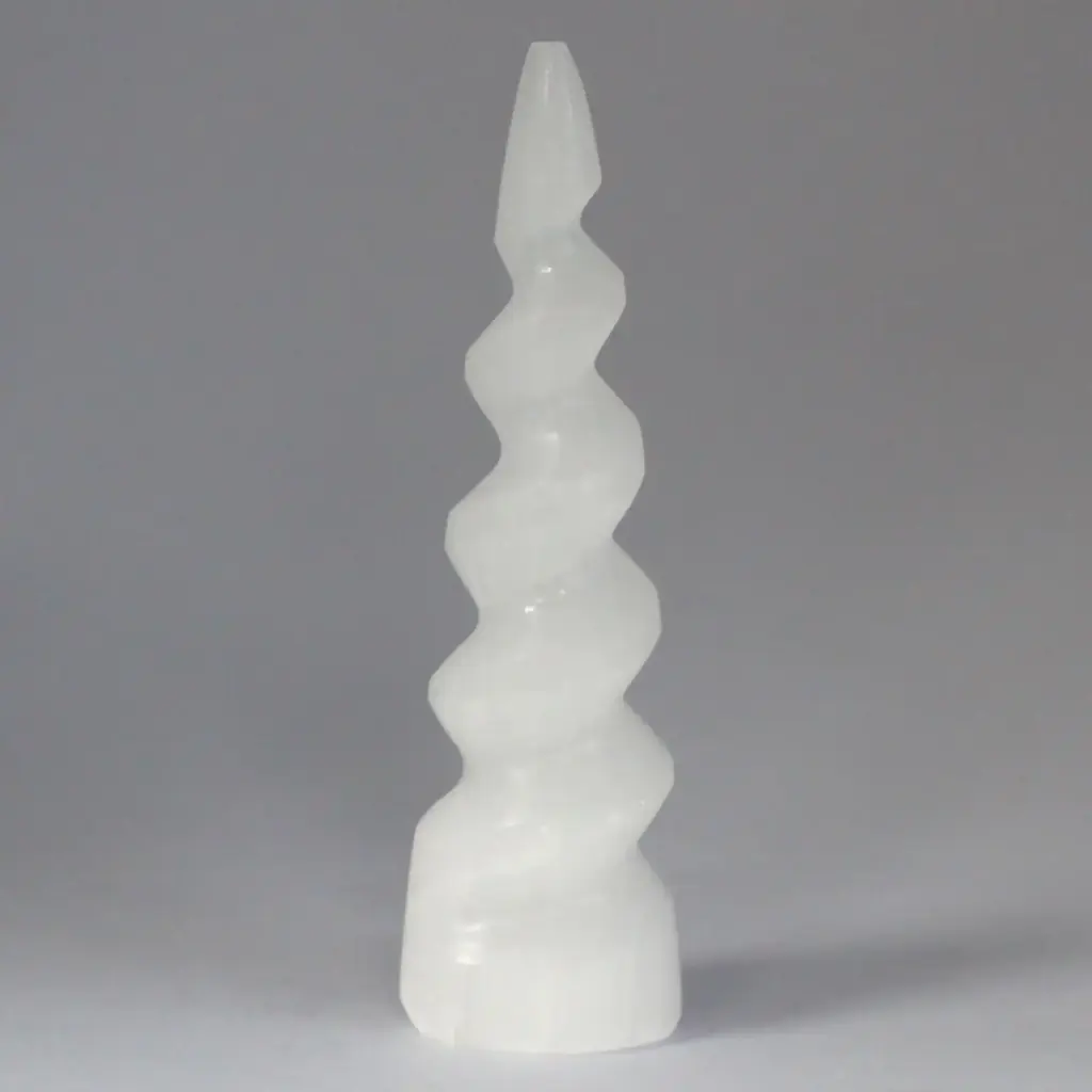 Selenite Spiral Unicorn Horn Tower – 15 cm | www.artisangoods.co.uk 5