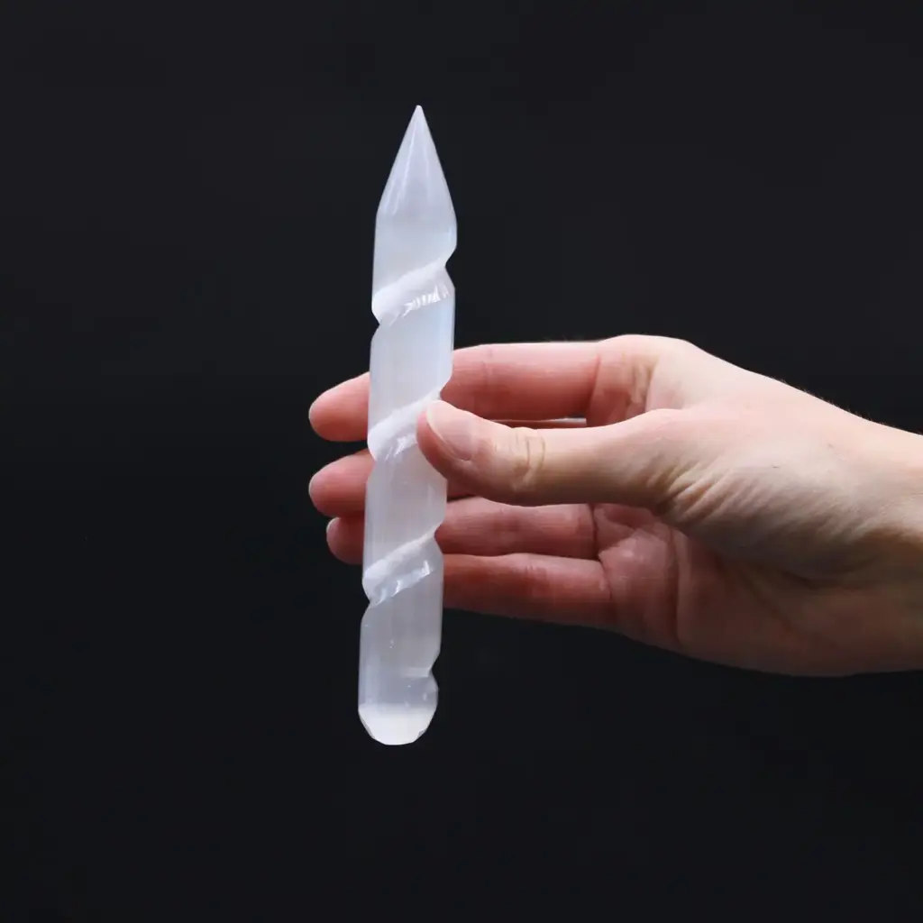 Selenite Spiral Wands – 16 cm (Point One Ends) | www.artisangoods.co.uk 3