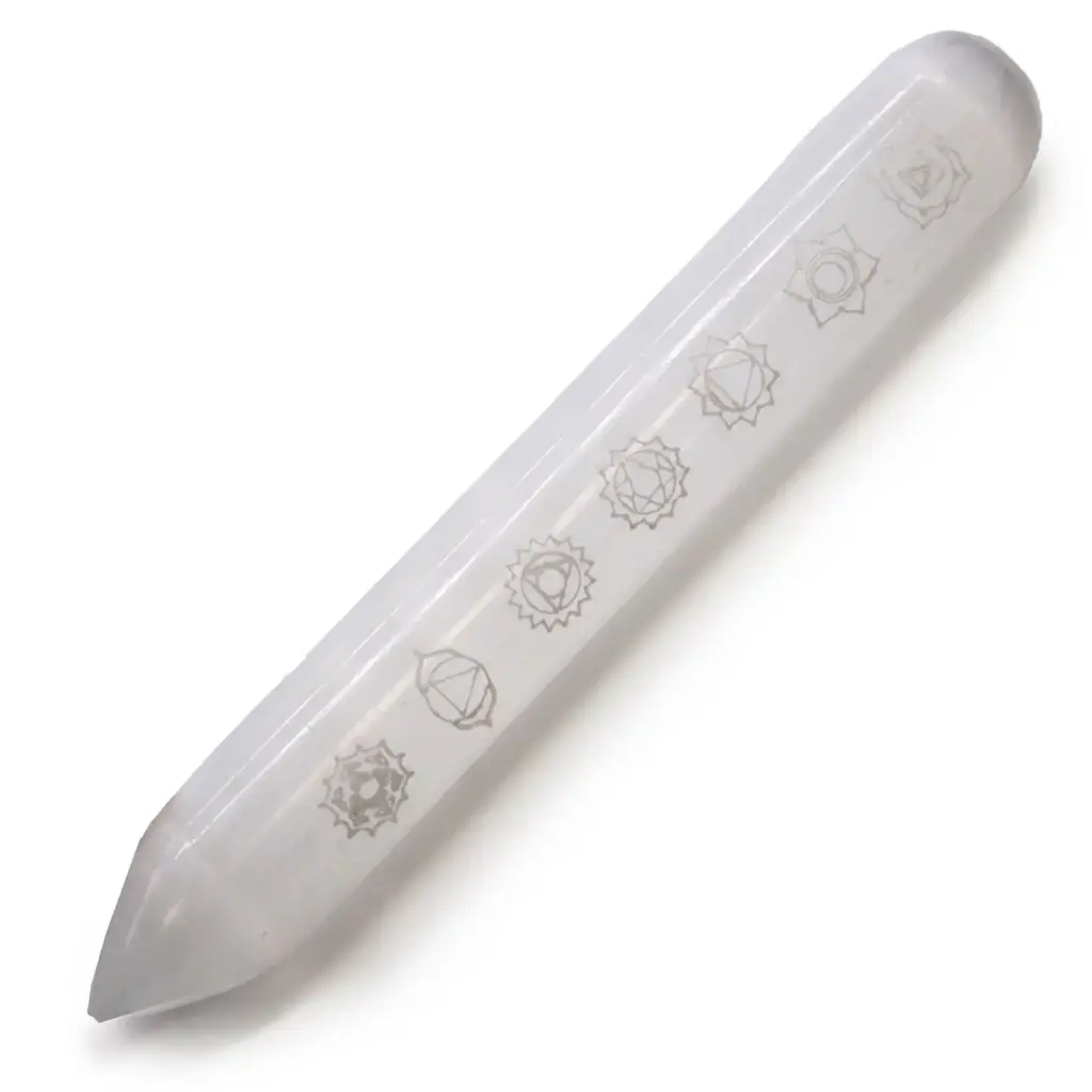 Selenite Wand – 16 cm (Point one End) 7 Chakra | www.artisangoods.co.uk