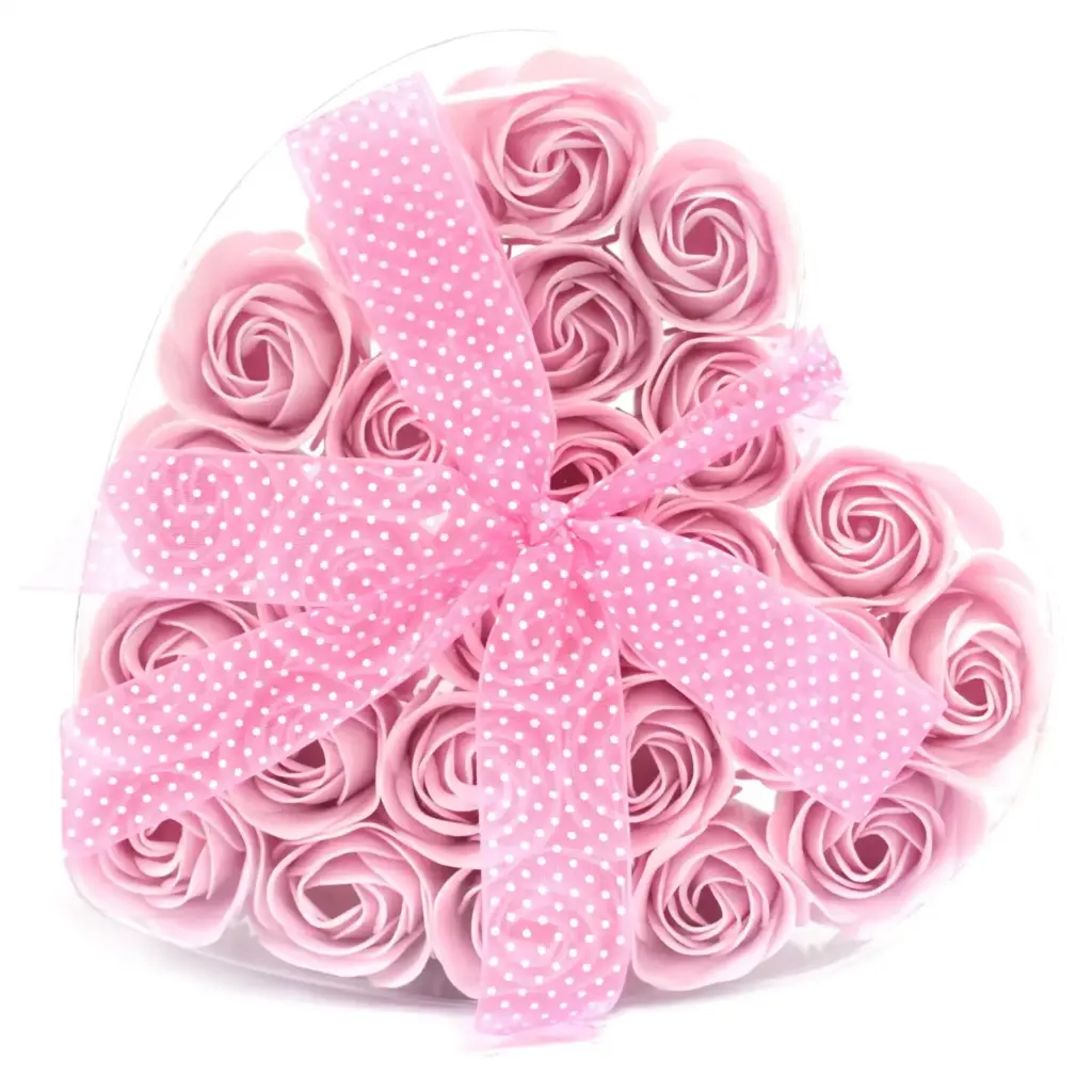 Set of 24 Soap Flower Heart Box – Pink Roses | www.artisangoods.co.uk
