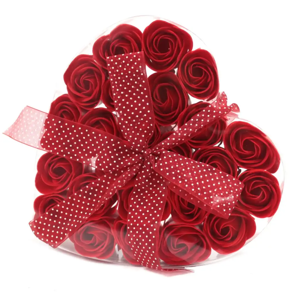 Set of 24 Soap Flower Heart Box – Red Roses | www.artisangoods.co.uk