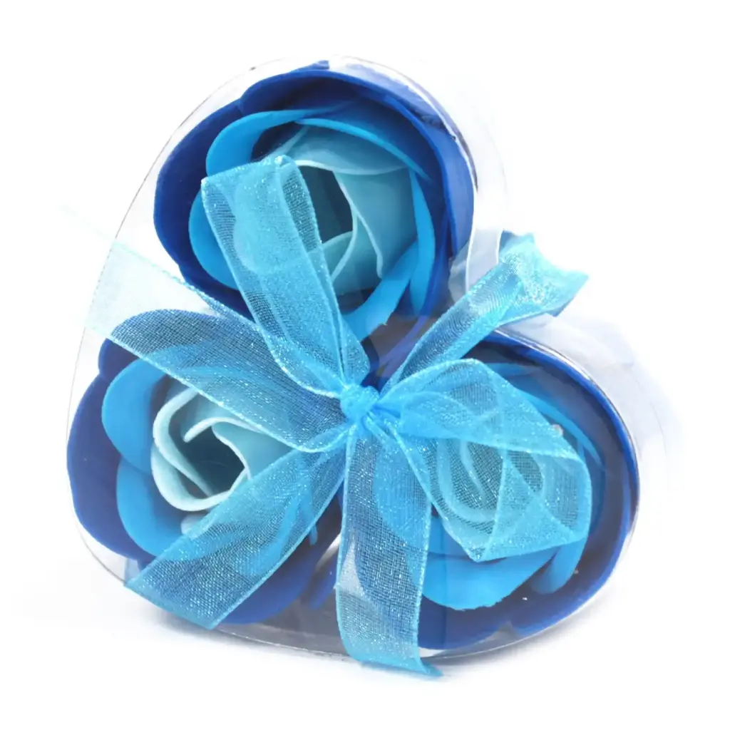 Set of 3 Soap Flower Heart Box – Blue Wedding Roses | www.artisangoods.co.uk
