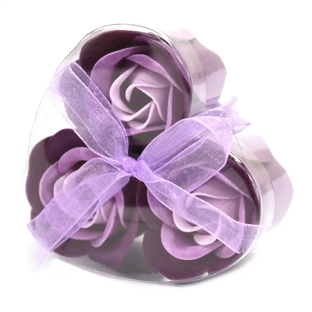 Set of 3 Soap Flower Heart Box – Lavender Roses | www.artisangoods.co.uk