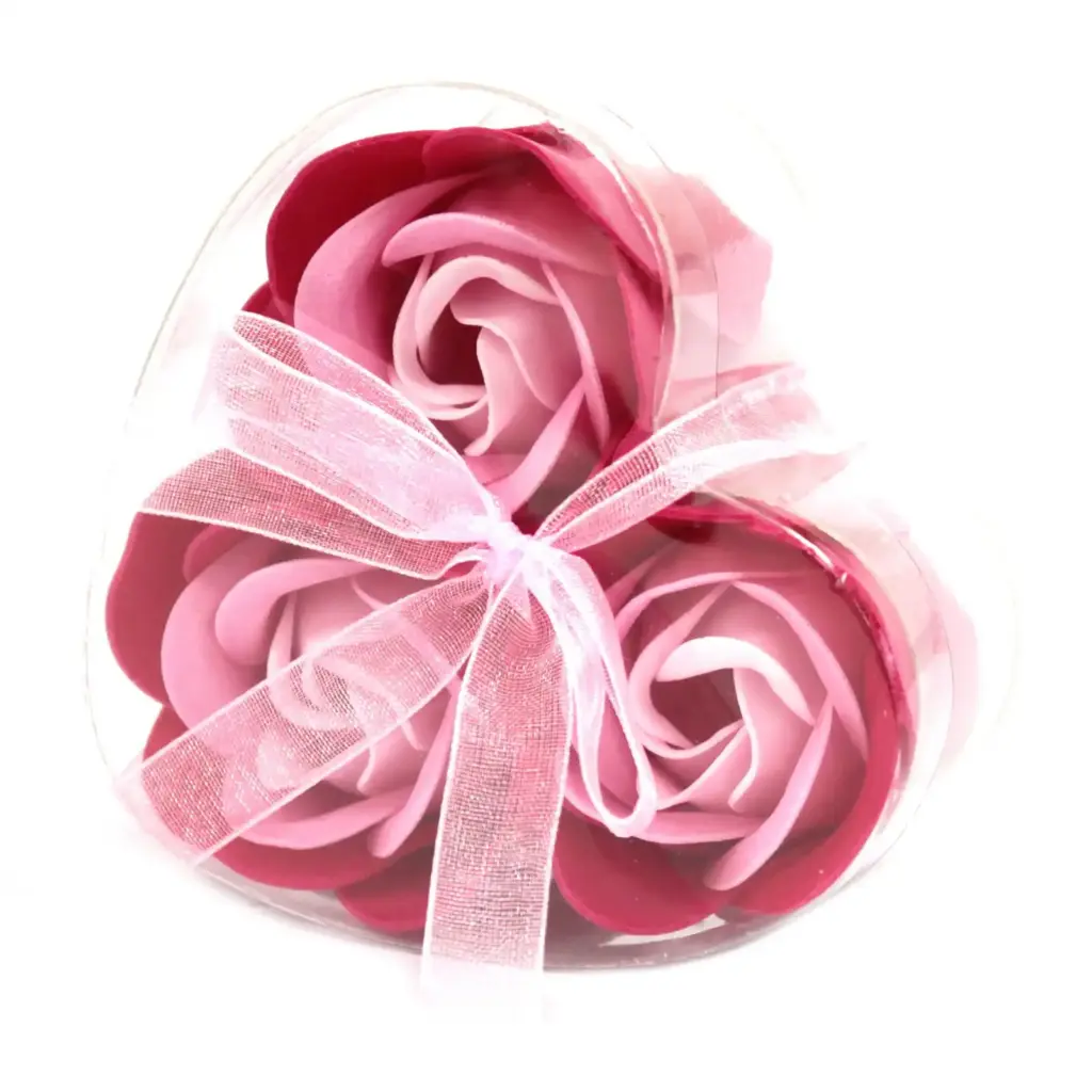 Set of 3 Soap Flower Heart Box – Pink Roses | www.artisangoods.co.uk