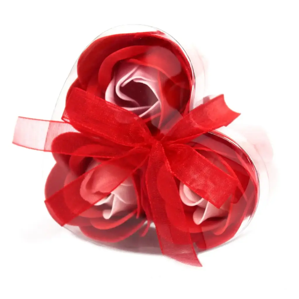 Set of 3 Soap Flower Heart Box – Red Roses | www.artisangoods.co.uk