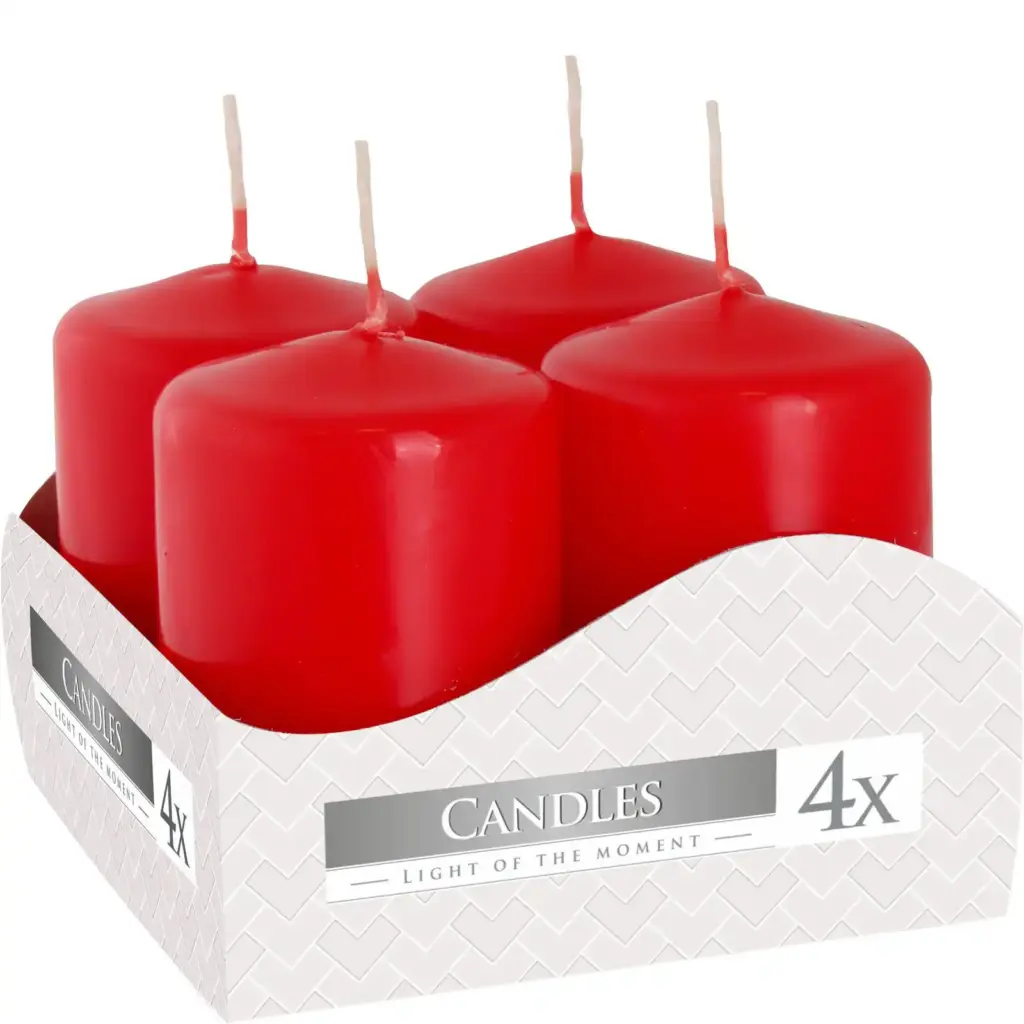 Set of 4 Pillar Candles  40x60mm – Red | www.artisangoods.co.uk