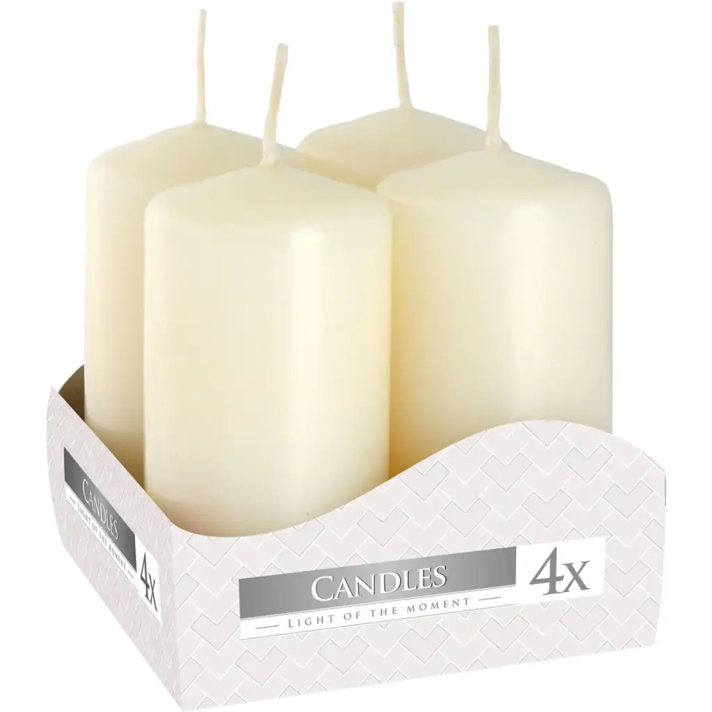 Set of 4 Pillar Candles  40x80mm – Ivory | www.artisangoods.co.uk