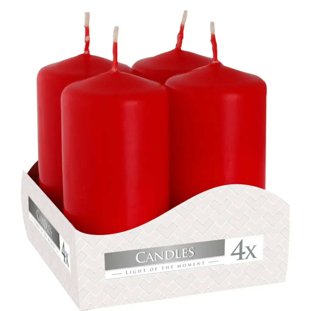 Set of 4 Pillar Candles  40x80mm – Red | www.artisangoods.co.uk