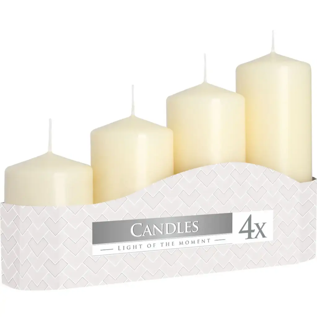 Set of 4 Pillar Candles  50mm (11/16/22/33H) – Ivory | www.artisangoods.co.uk
