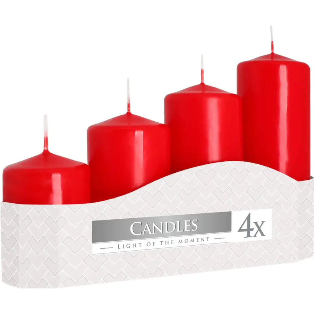 Set of 4 Pillar Candles  50mm (11/16/22/33H) – Red | www.artisangoods.co.uk