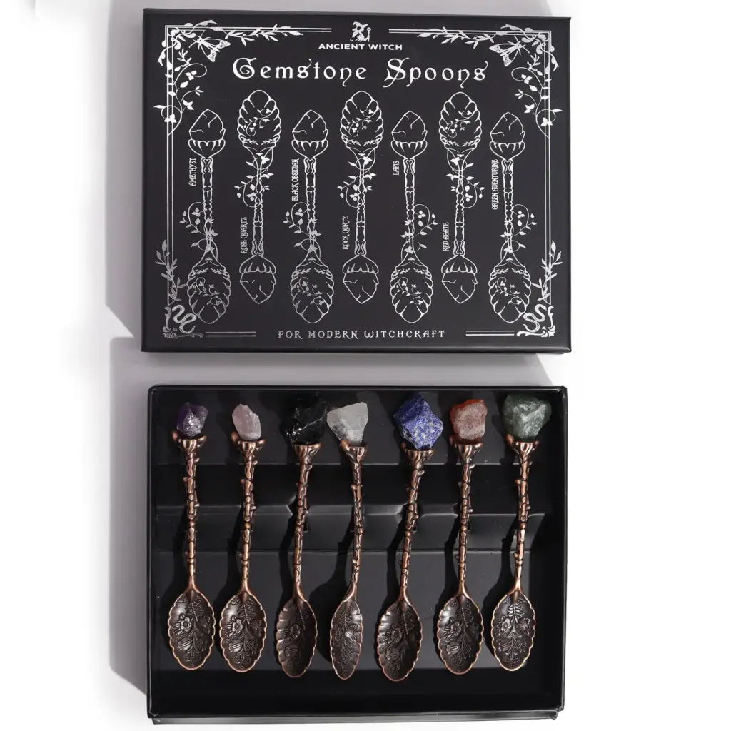 Set of 7 Bronze Gemstone Crystal Witch Spoons | www.artisangoods.co.uk 3