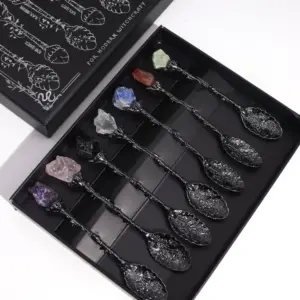Set of 7 Dark Silver Gemstone Crystal Witch Spoons | www.artisangoods.co.uk 4