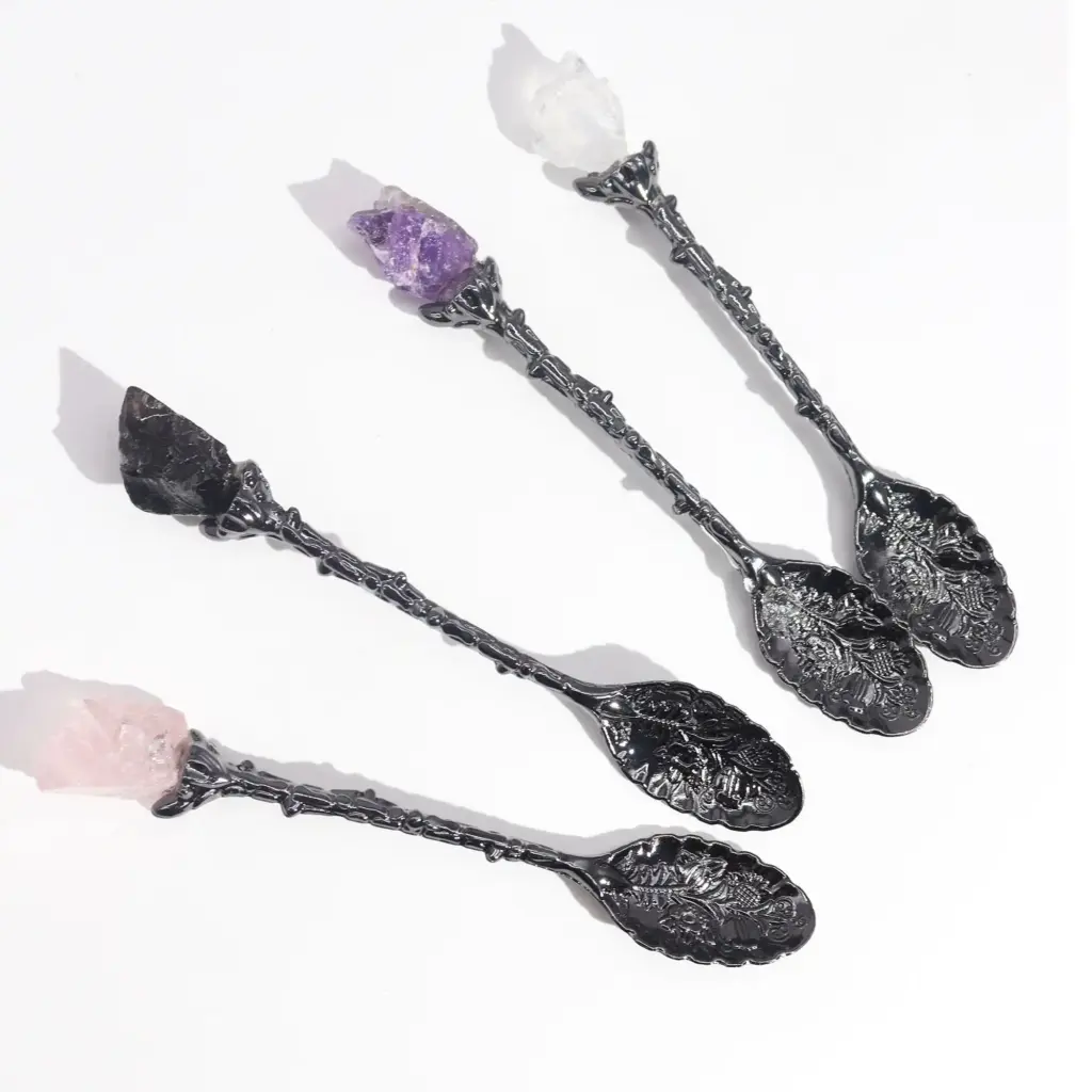 Set of 7 Dark Silver Gemstone Crystal Witch Spoons | www.artisangoods.co.uk 5