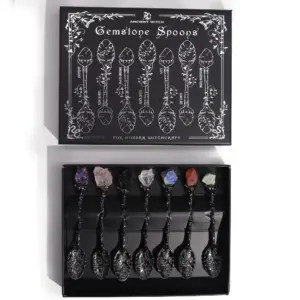 Set of 7 Dark Silver Gemstone Crystal Witch Spoons | www.artisangoods.co.uk 2