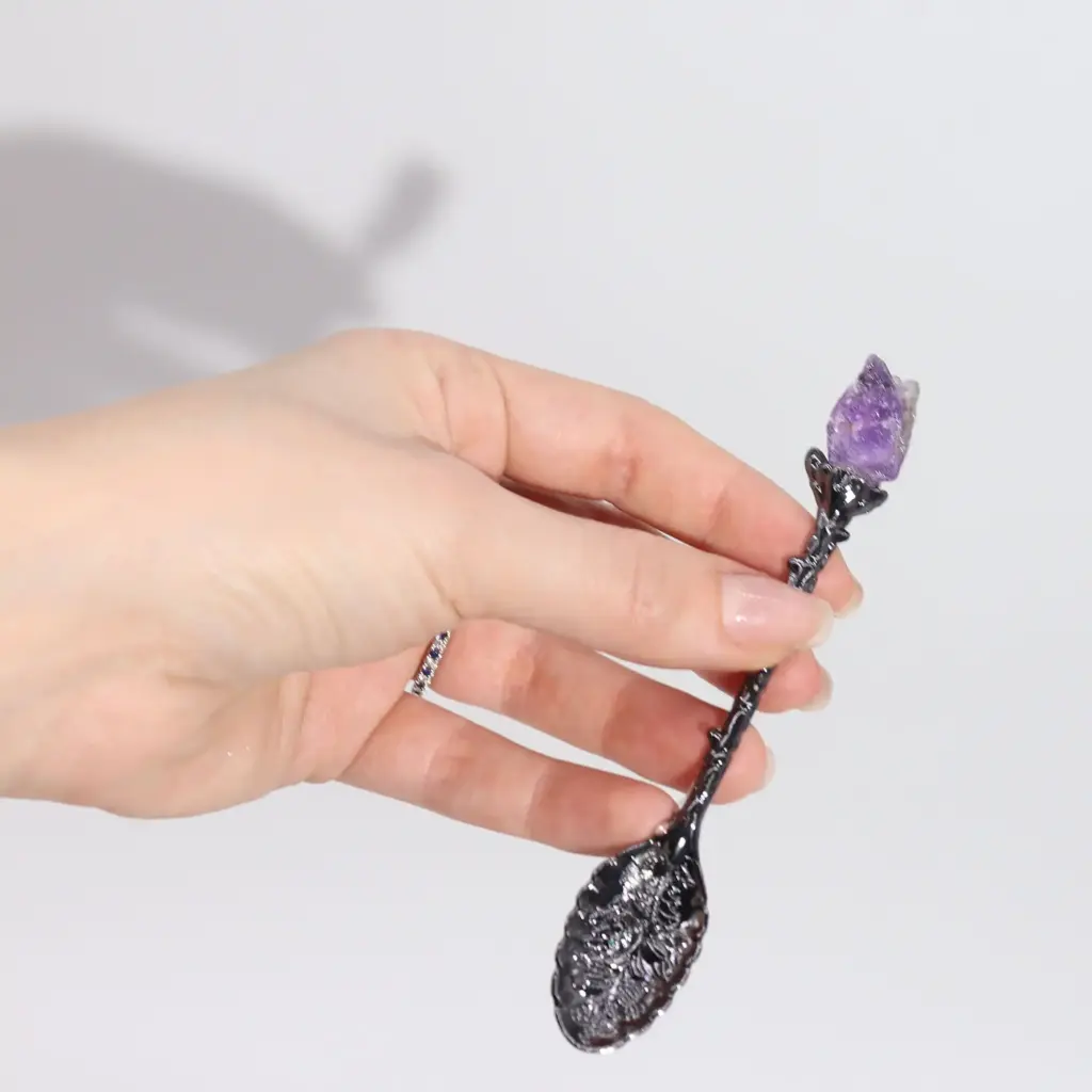 Set of 7 Dark Silver Gemstone Crystal Witch Spoons | www.artisangoods.co.uk