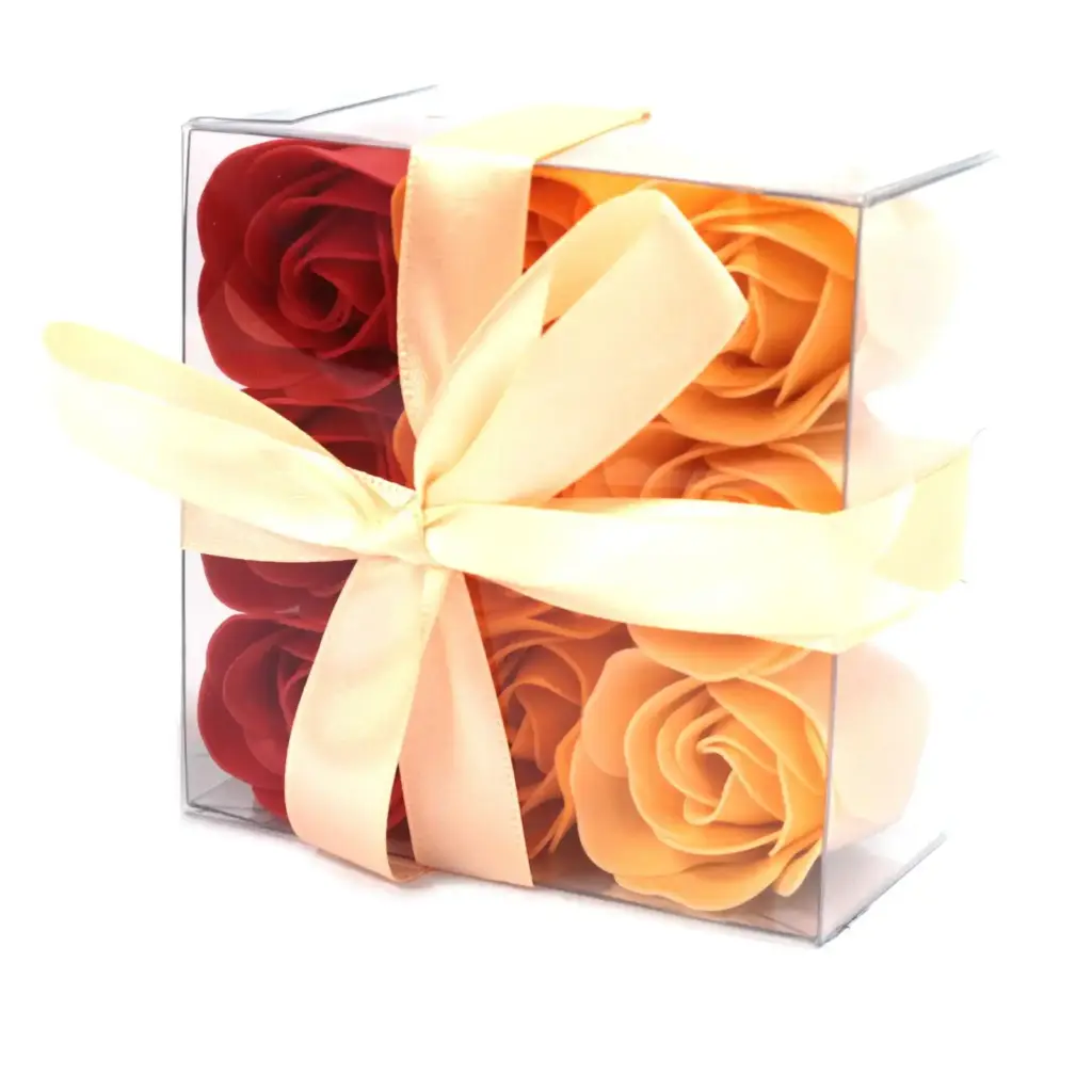 Set of 9 Soap Flower Box – Peach Roses | www.artisangoods.co.uk