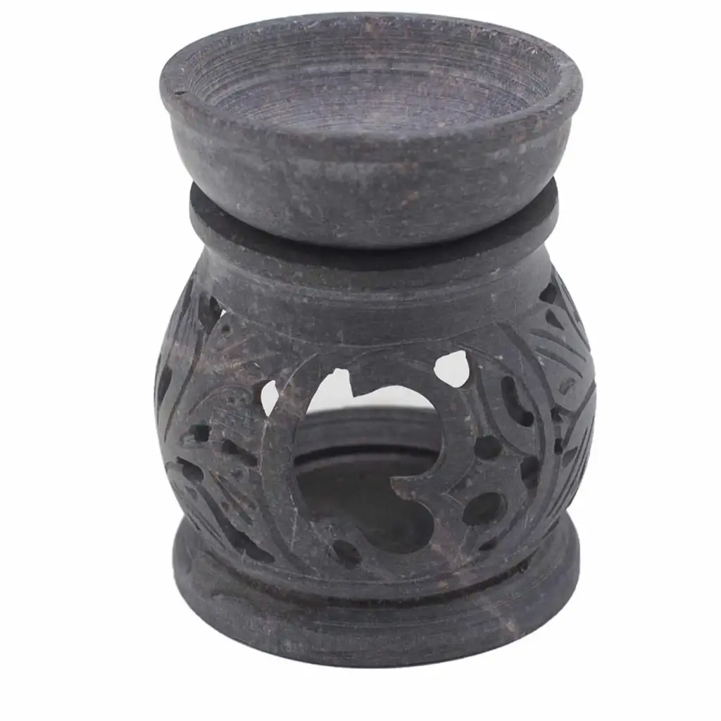 Small Soapstone Oil Burner 8cm – Om | www.artisangoods.co.uk