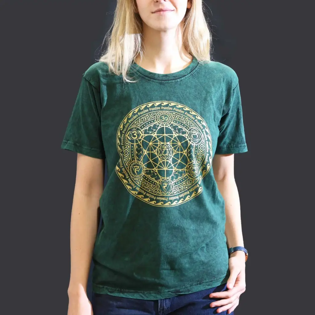 Small Stone Washed T-Shirt – Chakra – Green | www.artisangoods.co.uk