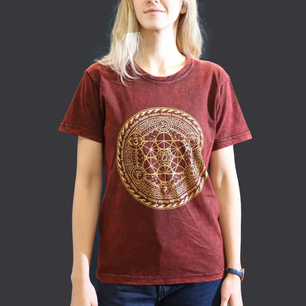Small Stone Washed T-Shirt – Chakra – Maroon | www.artisangoods.co.uk
