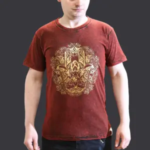 Small Stone Washed T-Shirt – Hamsa – Maroon | www.artisangoods.co.uk 3