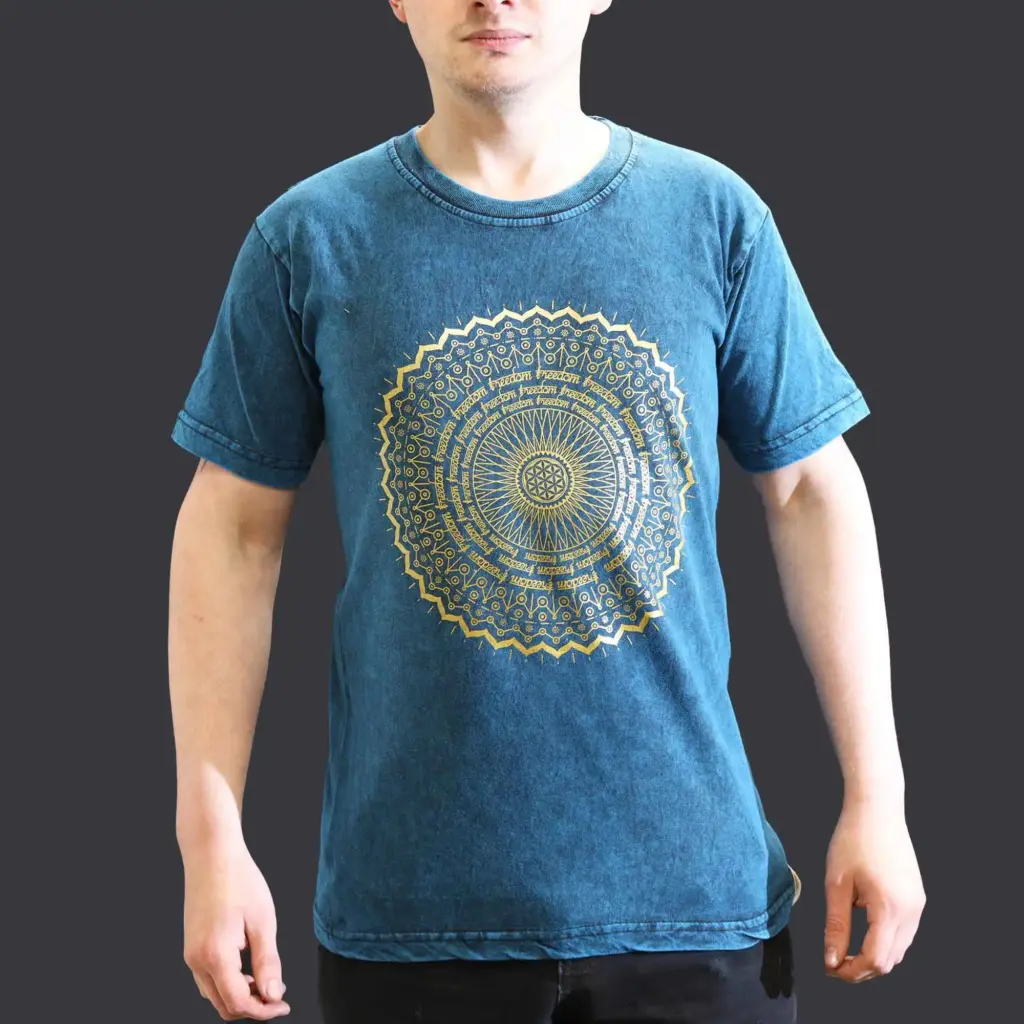 Small Stone Washed T-Shirt – Mandala – Blue | www.artisangoods.co.uk 3
