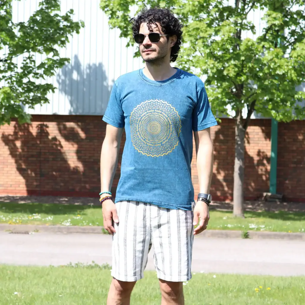 Small Stone Washed T-Shirt – Mandala – Blue | www.artisangoods.co.uk