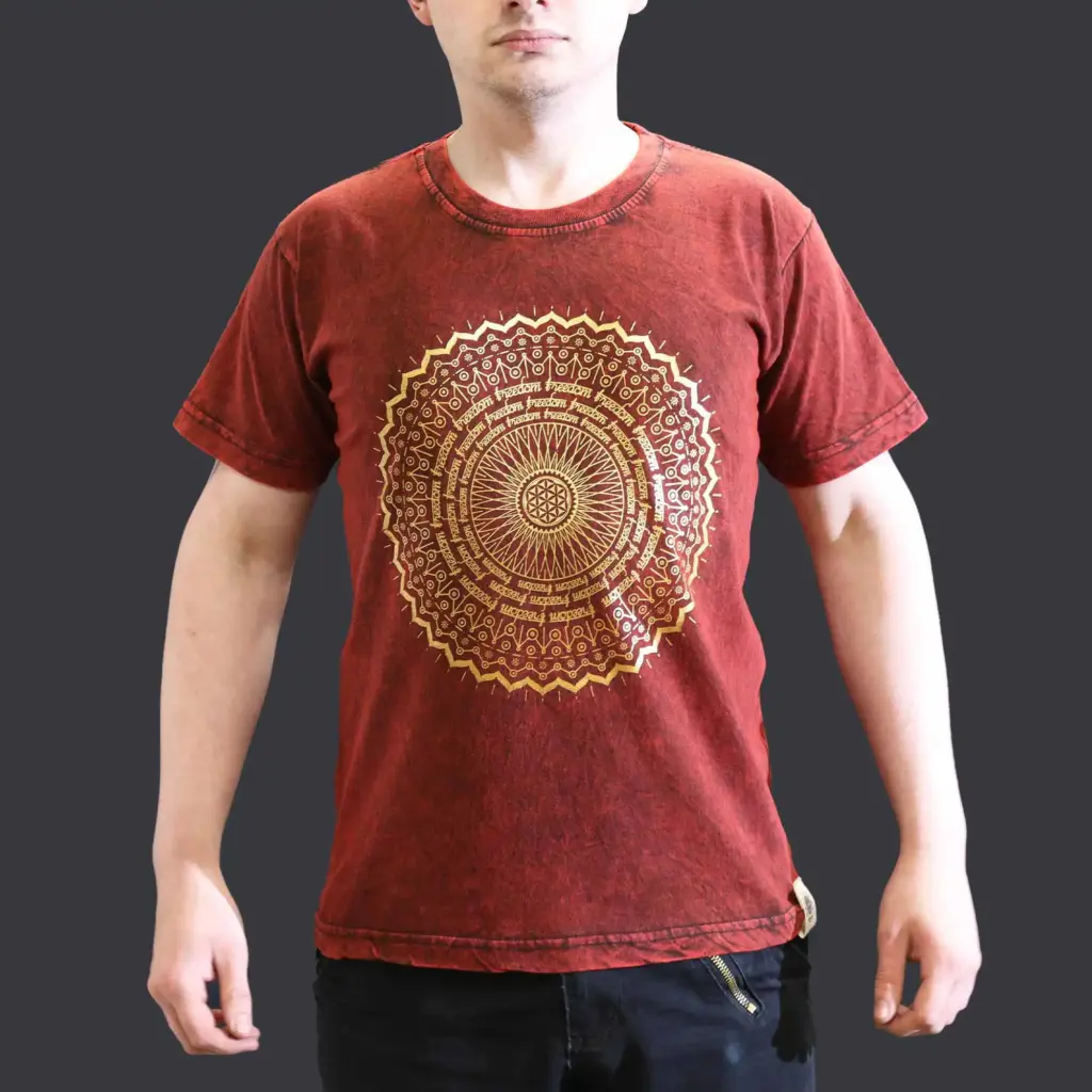 Small Stone Washed T-Shirt – Mandala – Maroon | www.artisangoods.co.uk 4