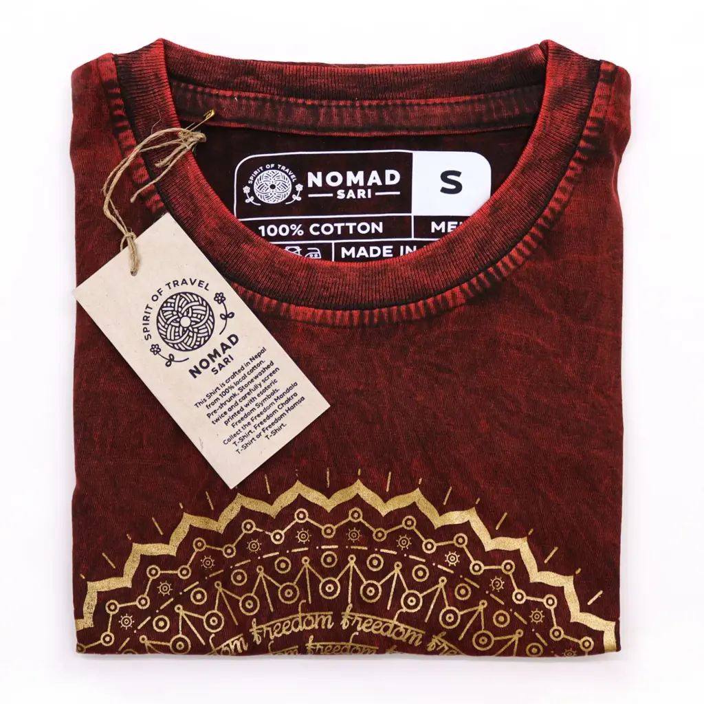 Small Stone Washed T-Shirt – Mandala – Maroon | www.artisangoods.co.uk