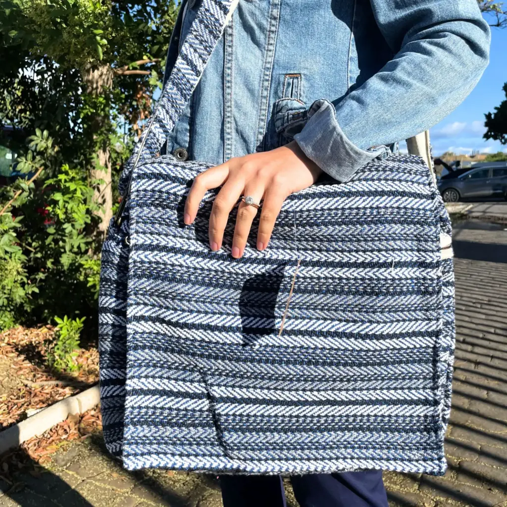 Soft Banjar Laptop Bag – Blue Strips | www.artisangoods.co.uk